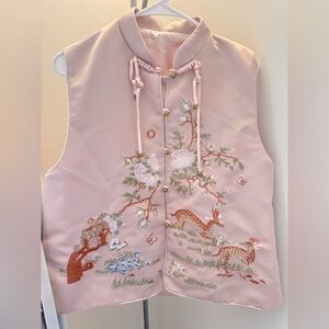 NEW Pink silk Embroidered Sleeveless Vest